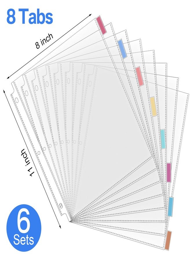 ReliThick 6 Set of 48 Pack Clear Binder Sheet Protectors with Tabs for 3 Ring Binder 8 Tab Binder Dividers with Pockets and Tabs Plastic Page Protector Insertable Index Divider, 8.5 x 11 Inch - Image 2