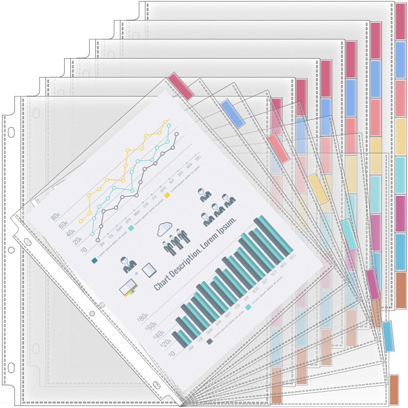 ReliThick 6 Set of 48 Pack Clear Binder Sheet Protectors with Tabs for 3 Ring Binder 8 Tab Binder Dividers with Pockets and Tabs Plastic Page Protector Insertable Index Divider, 8.5 x 11 Inch - Image 1