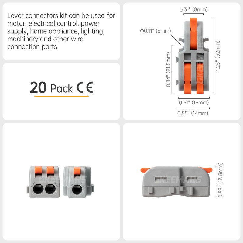 GKEEMARS 20Pcs Mini Electrical Wire Connectors, DIY Splicing into 4/6/8/9/10 Way Butt Terminal Block Connectors (1 in 2 Out - Nylon) - Image 5