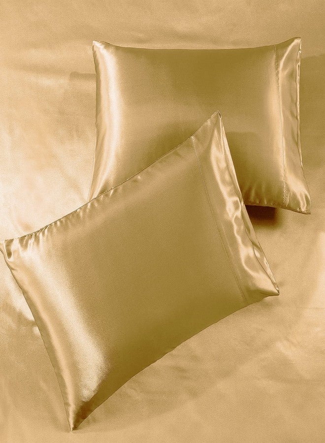 Pure Bedding Satin Sheets King [4-Piece, Gold] Hotel Luxury Silky Bed Sheets - Extra Soft 1800 Microfiber Sheet Set, Wrinkle, Fade, Stain Resistant - Deep Pocket Fitted Sheet, Flat Sheet, Pillow Cases - Image 2