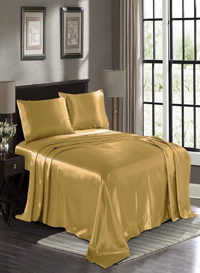 Pure Bedding Satin Sheets King [4-Piece, Gold] Hotel Luxury Silky Bed Sheets - Extra Soft 1800 Microfiber Sheet Set, Wrinkle, Fade, Stain Resistant - Deep Pocket Fitted Sheet, Flat Sheet, Pillow Cases - Image 1