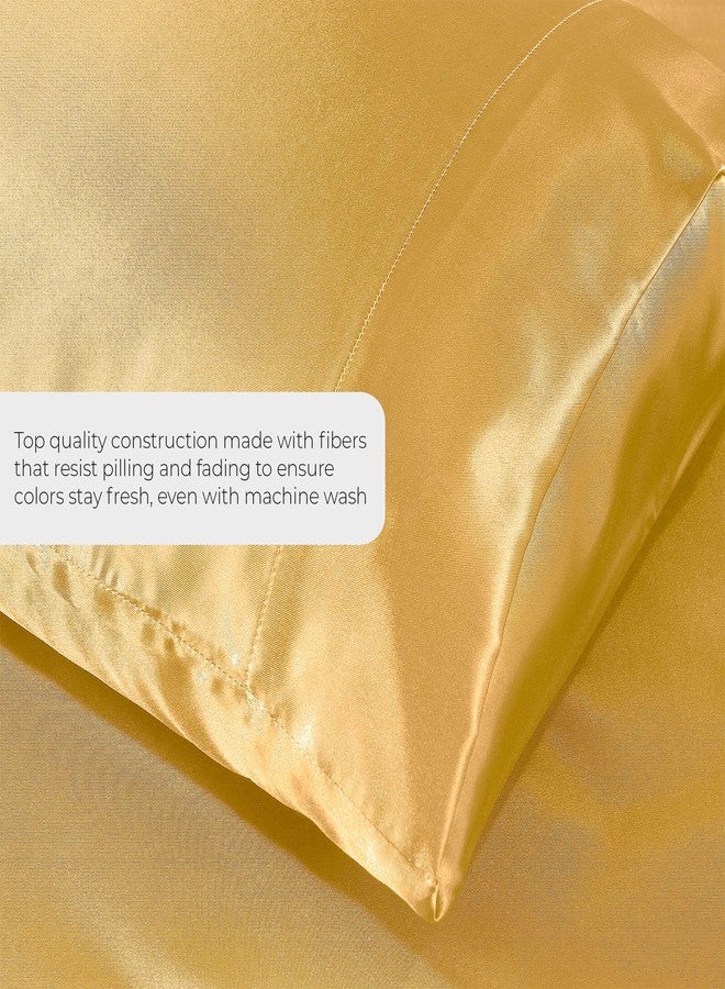 Pure Bedding Satin Sheets King [4-Piece, Gold] Hotel Luxury Silky Bed Sheets - Extra Soft 1800 Microfiber Sheet Set, Wrinkle, Fade, Stain Resistant - Deep Pocket Fitted Sheet, Flat Sheet, Pillow Cases - Image 3