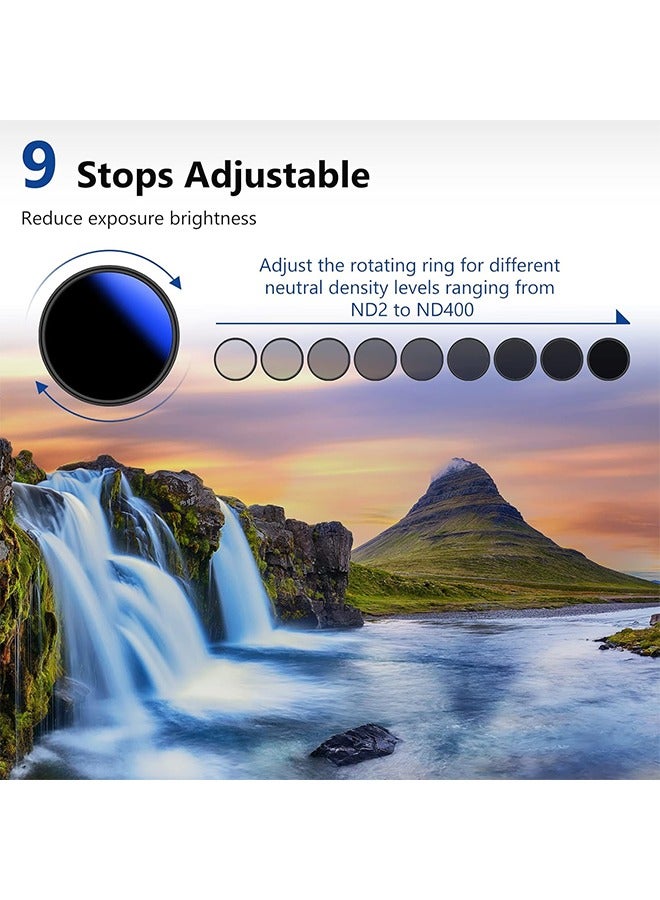 Neewer NEEWER Variable ND Filter 52 mm ND2-ND400 (1-9 Stops), Neutral Density Filter, Multi-Layer Coating, Water and Scratch Resistant  - Image 4