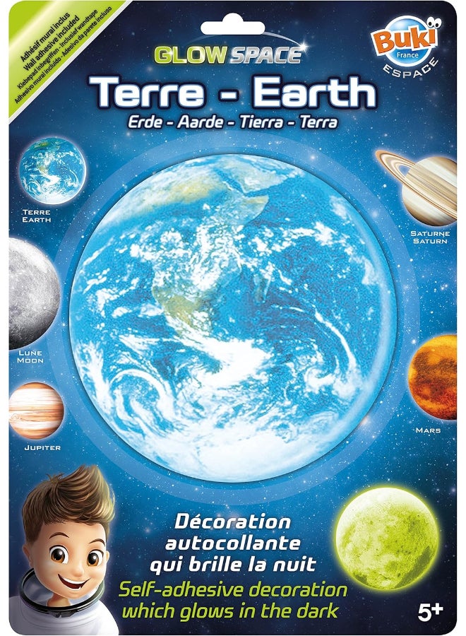 Buki Glow Space Earth Glow-in-the-Dark Self-Adhesive Wall Sticker (16 cm) - Image 1