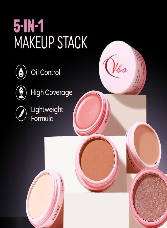 Stack Kit 5 in 1 Makeup Stack (HIghlighter,Blusher, Bronzer, Concealer & Powder puff) All in 1 Quick and Easy To Use Makeup Kit - Image 5