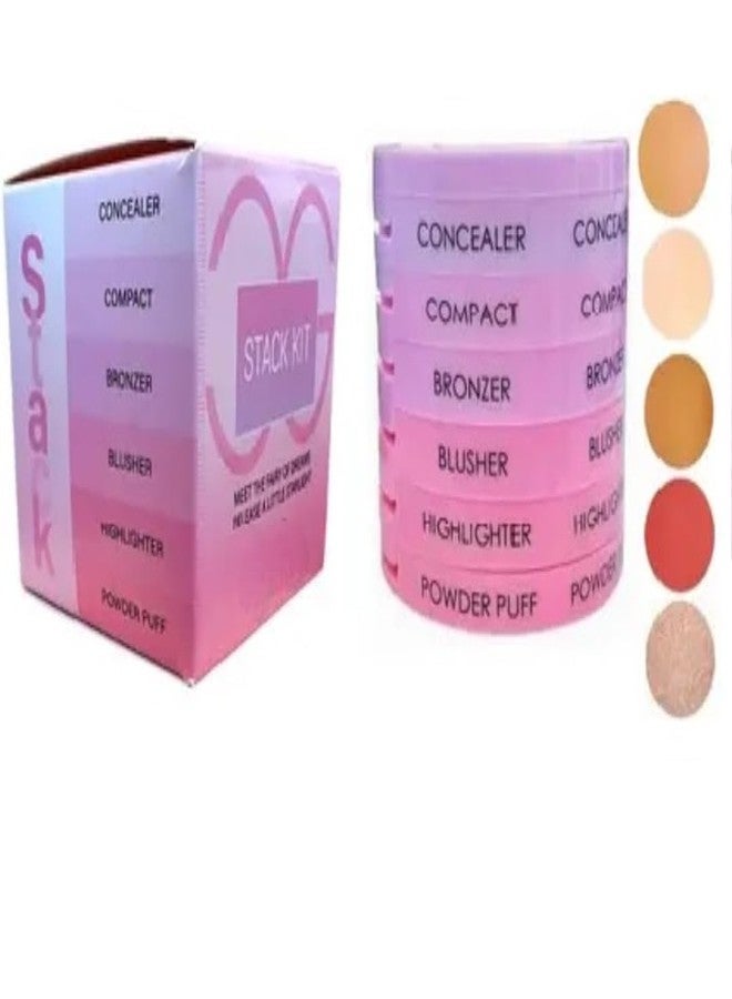Stack Kit 5 in 1 Makeup Stack (HIghlighter,Blusher, Bronzer, Concealer & Powder puff) All in 1 Quick and Easy To Use Makeup Kit - Image 1
