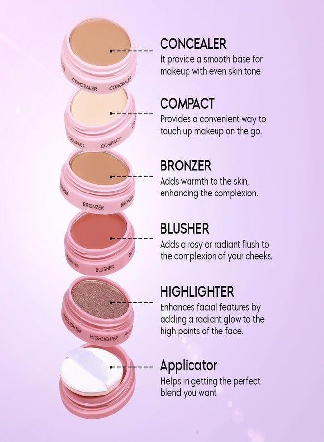 Stack Kit 5 in 1 Makeup Stack (HIghlighter,Blusher, Bronzer, Concealer & Powder puff) All in 1 Quick and Easy To Use Makeup Kit - Image 2