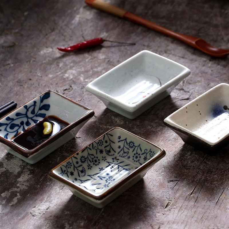 PRETYZOOM Ceramic Soy Sauce Dish 2 Pack Rectangular Side Dishes Small Dipping Bowls for Sushi Dim Sum Japanese Style Ide Dishes Small Appetizer Plates 37x26 Inches - Image 4