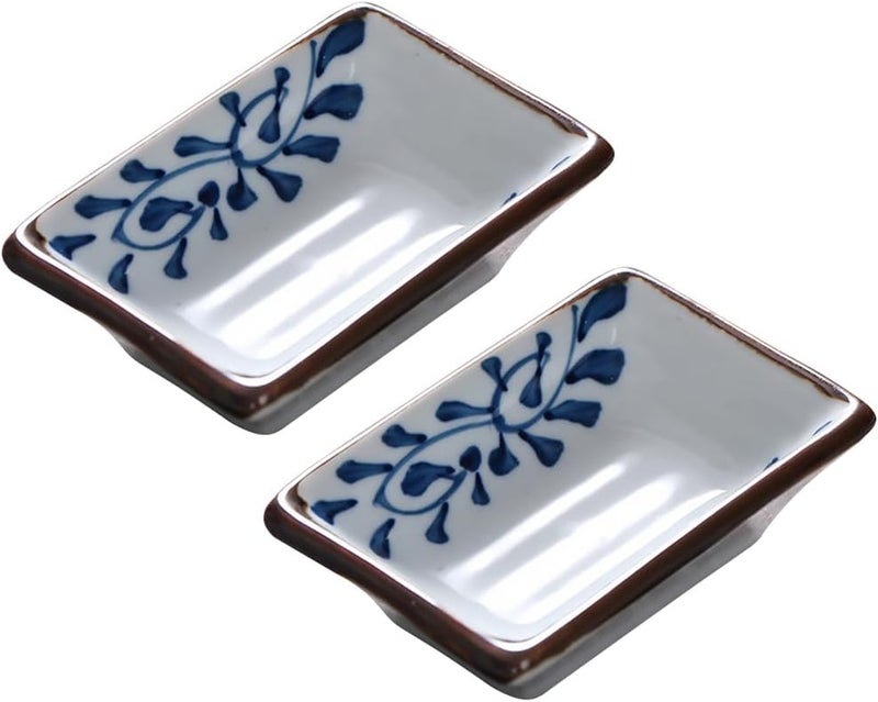 PRETYZOOM Ceramic Soy Sauce Dish 2 Pack Rectangular Side Dishes Small Dipping Bowls for Sushi Dim Sum Japanese Style Ide Dishes Small Appetizer Plates 37x26 Inches - Image 1
