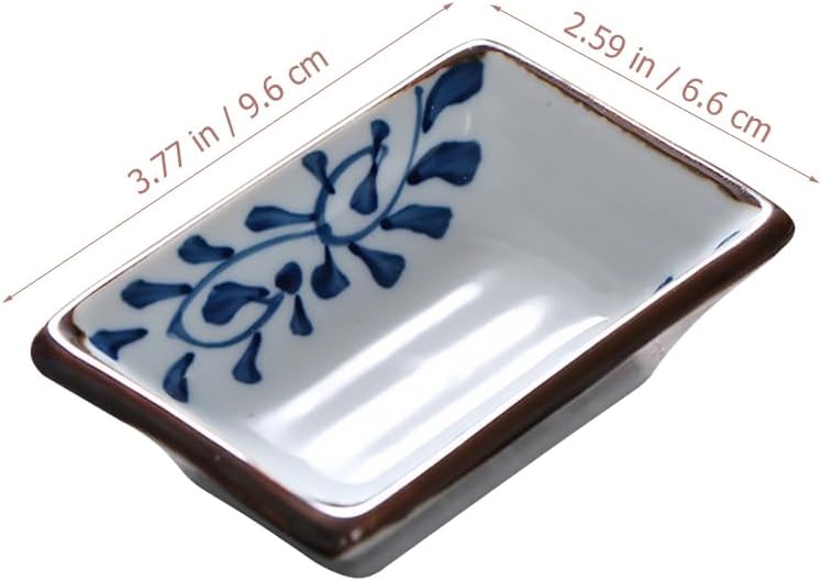 PRETYZOOM Ceramic Soy Sauce Dish 2 Pack Rectangular Side Dishes Small Dipping Bowls for Sushi Dim Sum Japanese Style Ide Dishes Small Appetizer Plates 37x26 Inches - Image 5