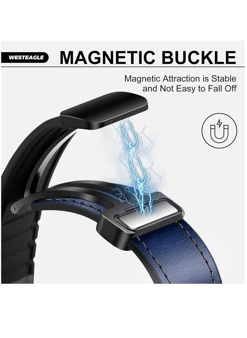 Kiboule - Magnetic Leather Watch Band for Apple Watch Ultra, 49mm 45mm 44mm 42mm, Magnetic Buckle Replacement Genuine Leather Strap for Apple Watch Series, Blue - Image 1