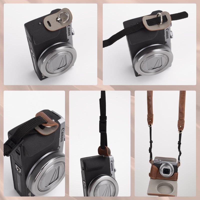 Rieibi حافظة ريبى G7 X G7X II G7X III، حافظة كاميرا جلدية عتيقة لكاميرا كانون باور شوت G7X / G7X مارك II / G7X مارك III، حافظة واقية مع حزام - Image 5