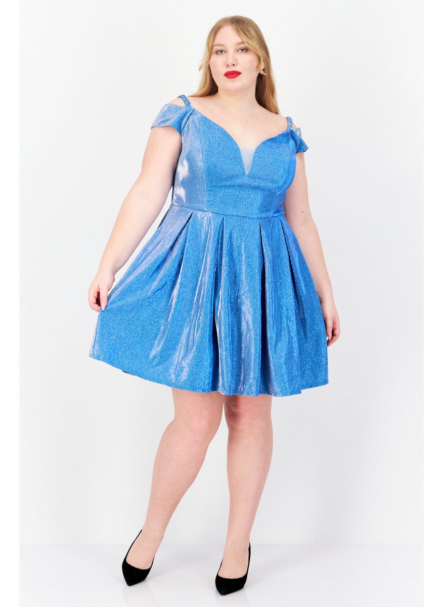 Women Plus Size Metallic Mini Dress, Blue - pzsku/Z7021678F402B5E77D058Z/45/_/1732780745/74069388-7f16-4bf9-973a-0f9437c34e65