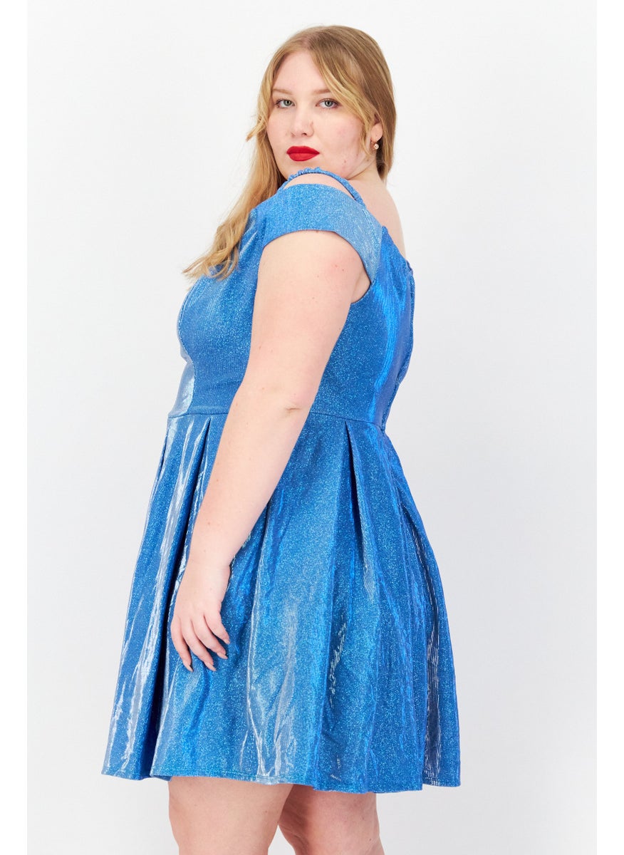 Women Plus Size Metallic Mini Dress, Blue - pzsku/Z7021678F402B5E77D058Z/45/_/1739110677/a3a46236-e968-4b32-8e32-8b01040da13b