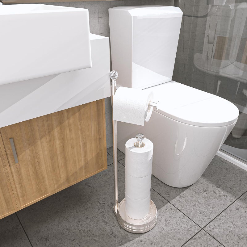 KASUNTO Toilet Paper Holder for Bathroom, Heavy Weighted Metal Free Standing Toilet Paper Holder Stand with Crystal Ball, Toilet Paper Roll Stand for Bathroom Accessories - Image 4
