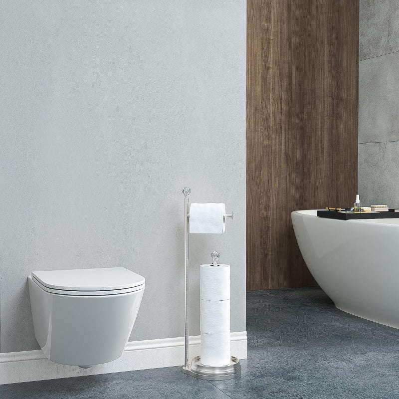 KASUNTO Toilet Paper Holder for Bathroom, Heavy Weighted Metal Free Standing Toilet Paper Holder Stand with Crystal Ball, Toilet Paper Roll Stand for Bathroom Accessories - Image 5
