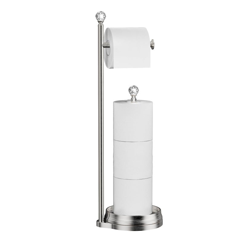 KASUNTO Toilet Paper Holder for Bathroom, Heavy Weighted Metal Free Standing Toilet Paper Holder Stand with Crystal Ball, Toilet Paper Roll Stand for Bathroom Accessories - Image 1