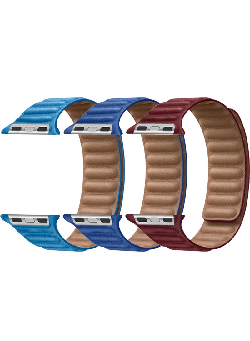 CATANES 3 Packs Replacement Band for Apple Watch Band 49mm 46mm 45mm 44mm -Leather Link Strap Magnetic Loop Adjustable Bracelet - Image 1