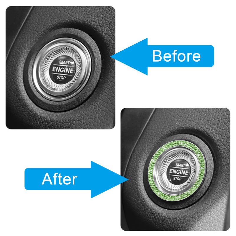 WINKA 2pcs Bling Car Engine Start Button Cover Diamond Crystal Push Start Stop Button Ring Sparkly Bling Ignition Button Cover Rhinestone Keyless Ignition Ring Universal Car Accessories (White) - Image 4