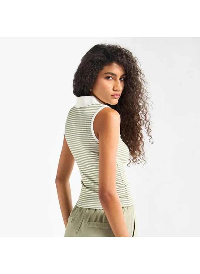 FAV Striped Sleeveless Top with Collar