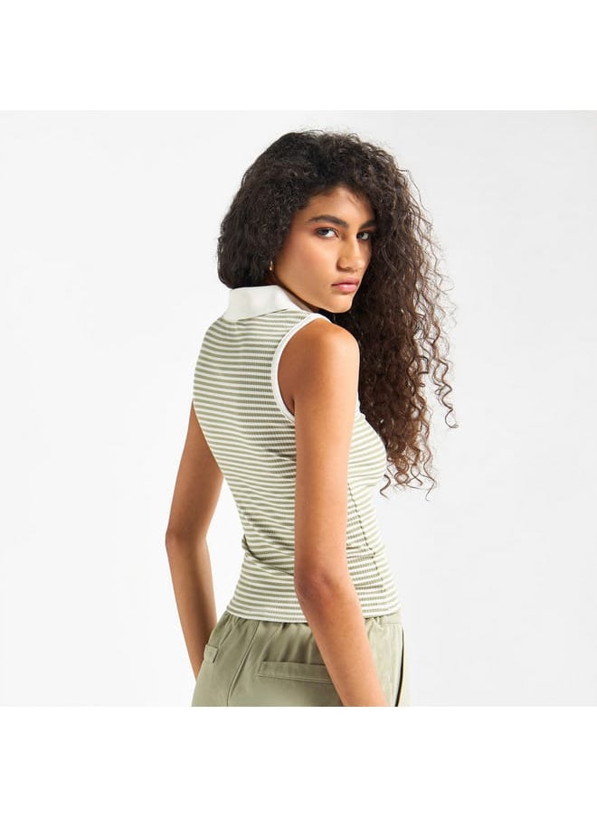 FAV Striped Sleeveless Top with Collar  - Image 3