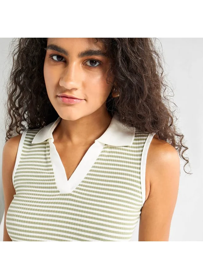 FAV Striped Sleeveless Top with Collar