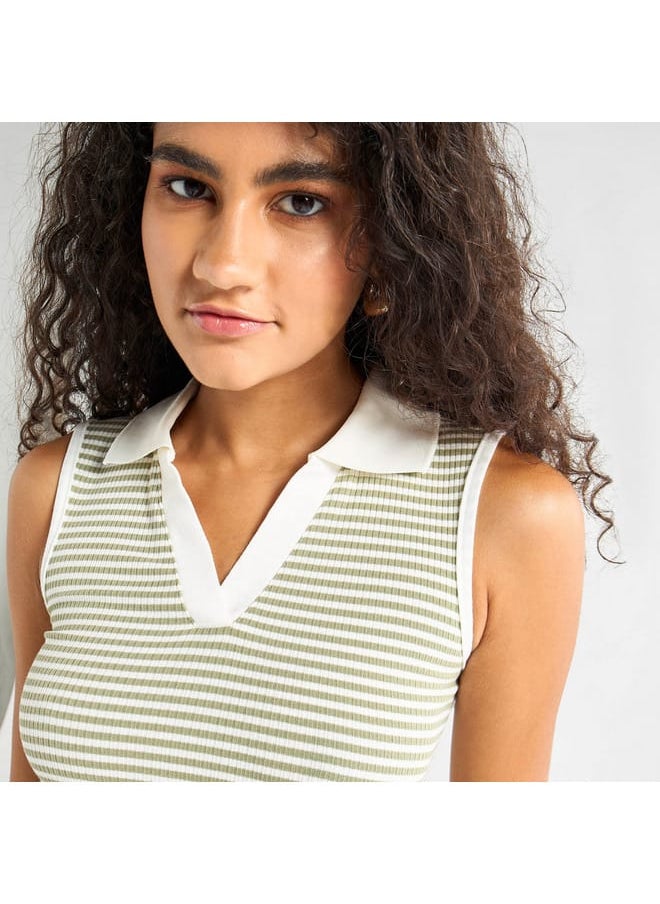 FAV Striped Sleeveless Top with Collar  - Image 4