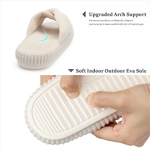 Chantomoo Slippers for Women Memory Foam House Bedroom Corduroy Bow Crossbands Slide Slipper Shoes Comfy Trendy Gift Slippers Beige Size 11 12 10.5 - Image 4