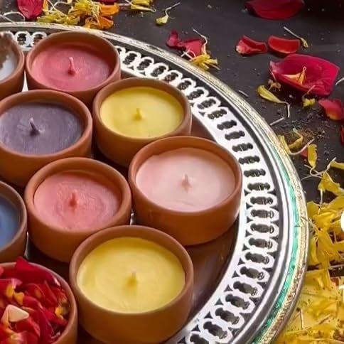 E_Glaze E_glaze Holi Special Scented Colorful Wooden Bowl CandlesNatural Soy Wax Candle Rustic Dough Bowl SOYA Wax Candles Set of 12 with Different Colors and Scents  - Image 3