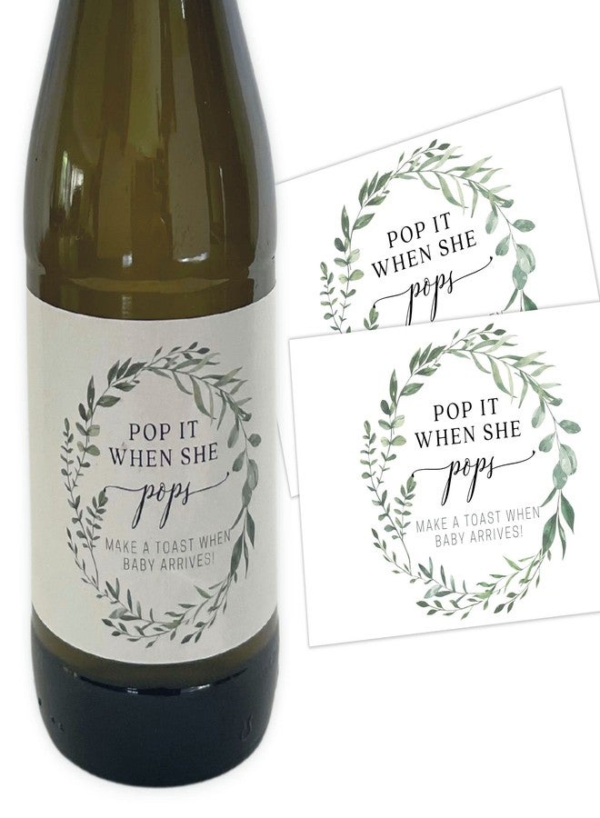 Lashicorn Pop It When She Pops Mini Bottle Stickers | 12 Count | 2”x 3” Size | Mini Bottle Labels | Baby Shower Party Favors | White with Greenery Wreath Design - Image 1