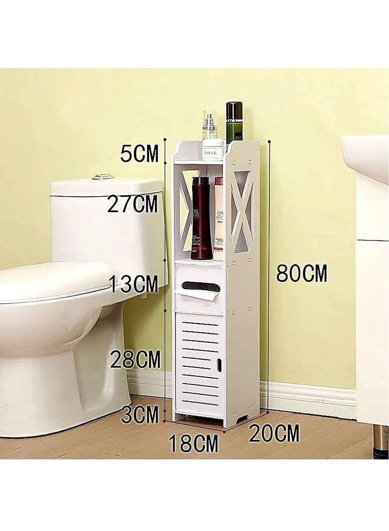 Generic FFD Corner Shelf Small Bathroom Cabinet Storage Corner Stand Floor Cabinet with Doors and Shelves Narrow Bath Sink Organizer Towel Storage Shelf For Paper Holder White  - Image 3