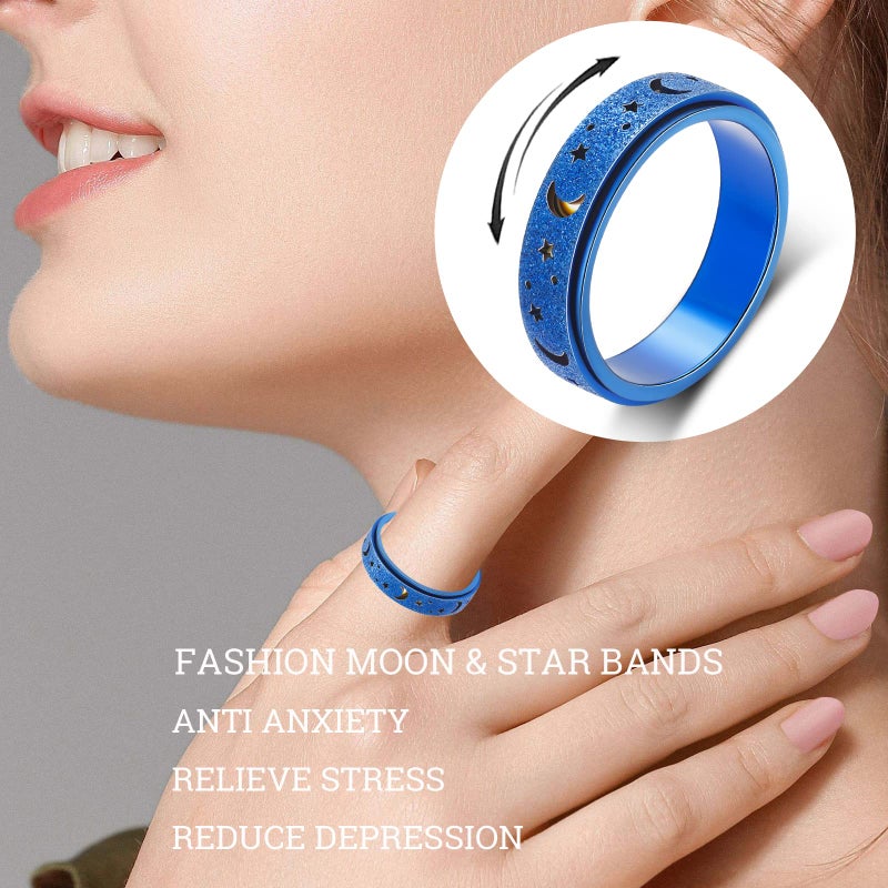 OreilleStar Anxiety Ring for Women Spinner Ring Fidget Ring Stainless Steel Fidget Toys Adults Moon Star Blue Size 8 - Image 5