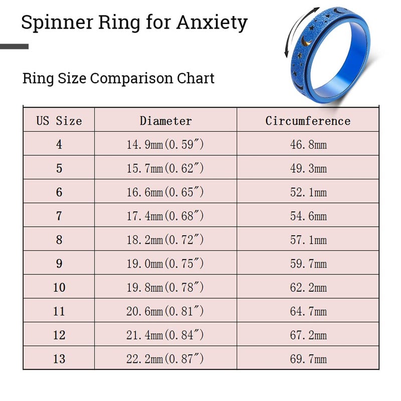 OreilleStar Anxiety Ring for Women Spinner Ring Fidget Ring Stainless Steel Fidget Toys Adults Moon Star Blue Size 8 - Image 3