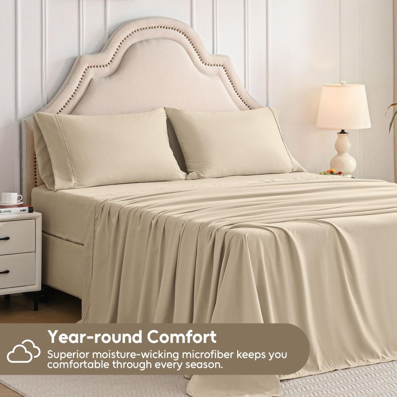 Swiftify Twin Sheets Set, 3 Pieces Hotel Luxury Soft Microfiber Bed Sheets Set, Up to 16" Deep Pockets, Oeko-Tex Sheets with Elastic, Breathable, Wrinkle Free (Beige, Twin) - Image 2