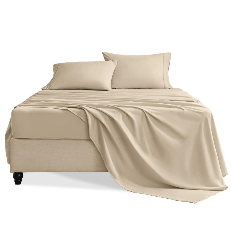 Swiftify Twin Sheets Set, 3 Pieces Hotel Luxury Soft Microfiber Bed Sheets Set, Up to 16" Deep Pockets, Oeko-Tex Sheets with Elastic, Breathable, Wrinkle Free (Beige, Twin) - Image 1