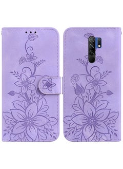 HuHa Case Cover For Xiaomi Redmi 9/9 Prime / Poco M2 Lily Embossed Leather Phone Case Purple 