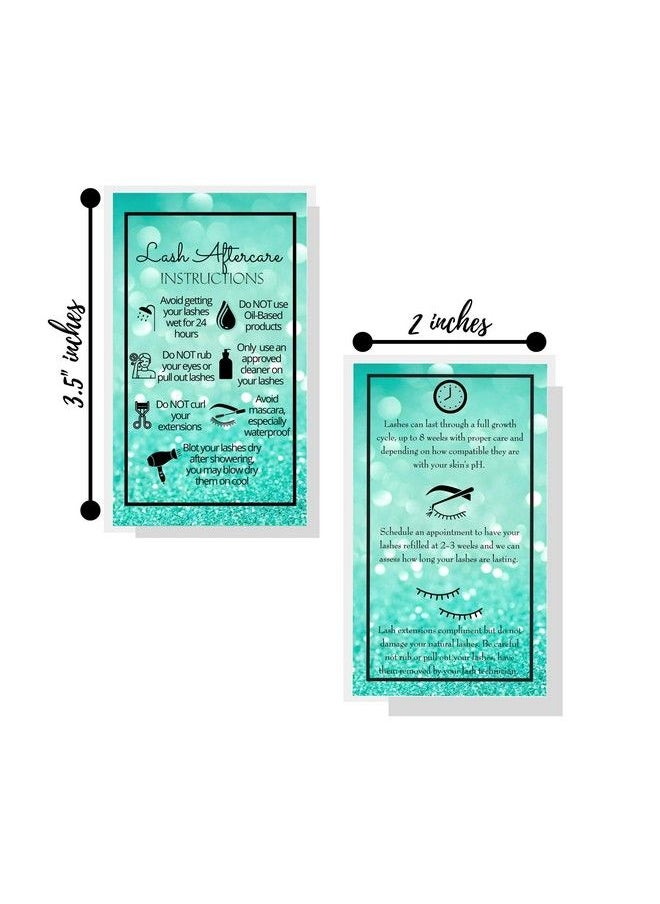 Boutique Marketing LLC - Teal Green Eyelash Extension Aftercare Cards | 50 Pack | Double Sided Size 3.5 X 2" Inches After Care (23 Week Fillers) | Aftercare Instructions Teal Green Glitter Design - Image 1