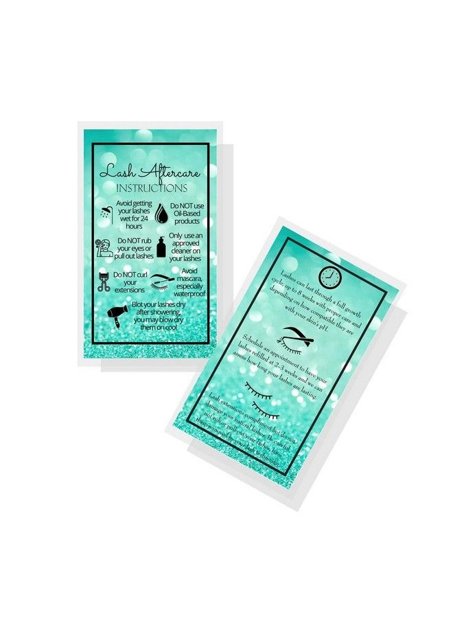 Boutique Marketing LLC - Teal Green Eyelash Extension Aftercare Cards | 50 Pack | Double Sided Size 3.5 X 2" Inches After Care (23 Week Fillers) | Aftercare Instructions Teal Green Glitter Design - Image 1