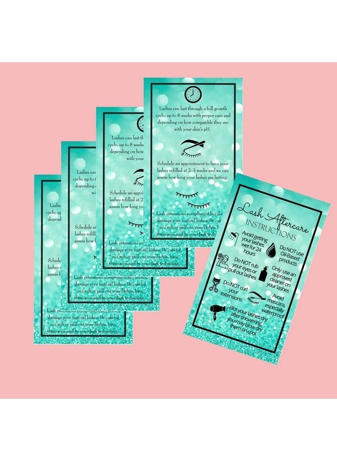 Boutique Marketing LLC - Teal Green Eyelash Extension Aftercare Cards | 50 Pack | Double Sided Size 3.5 X 2" Inches After Care (23 Week Fillers) | Aftercare Instructions Teal Green Glitter Design - Image 1