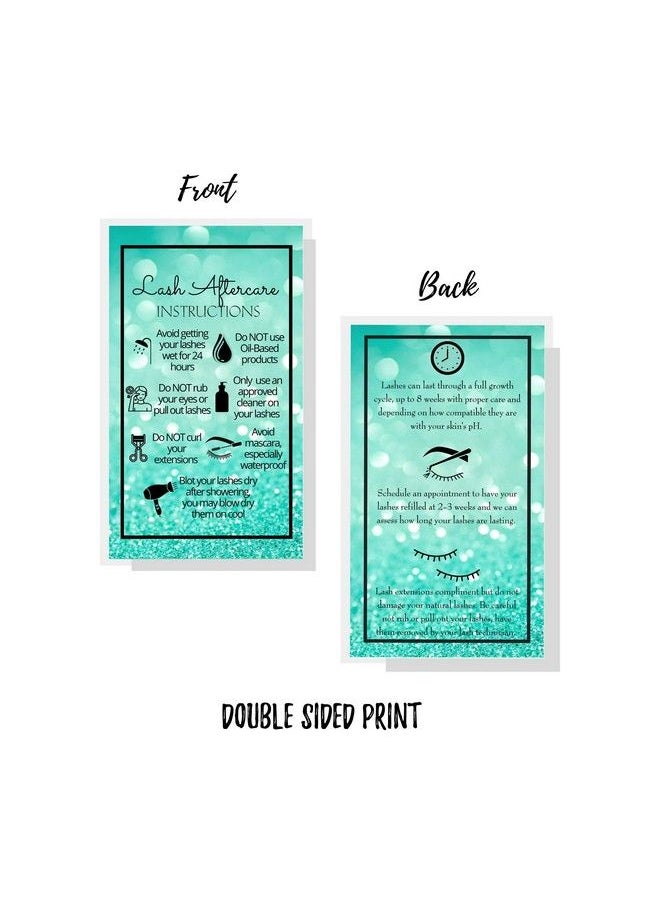Boutique Marketing LLC - Teal Green Eyelash Extension Aftercare Cards | 50 Pack | Double Sided Size 3.5 X 2" Inches After Care (23 Week Fillers) | Aftercare Instructions Teal Green Glitter Design - Image 1