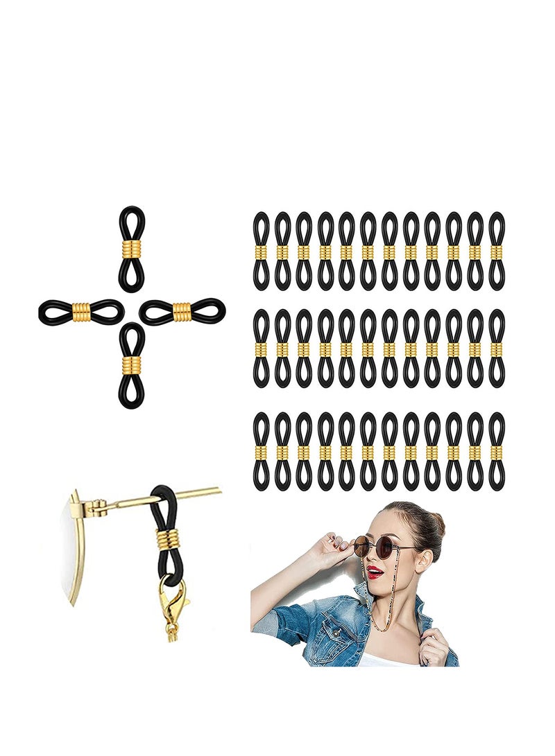 SOLARAE Eyeglass Chain Ends Adjustable Rubber 40 Pieces, Spectacle End Connectors for Eye Glasses Holder Necklace Chain Holder Loop Anti-Slip Rubber Connectors Eyeglass (Black and Gold) - Image 1