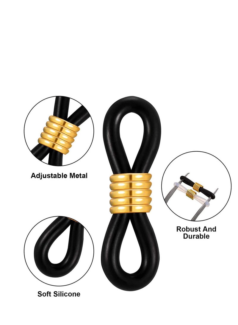 SOLARAE Eyeglass Chain Ends Adjustable Rubber 40 Pieces, Spectacle End Connectors for Eye Glasses Holder Necklace Chain Holder Loop Anti-Slip Rubber Connectors Eyeglass (Black and Gold) - Image 2
