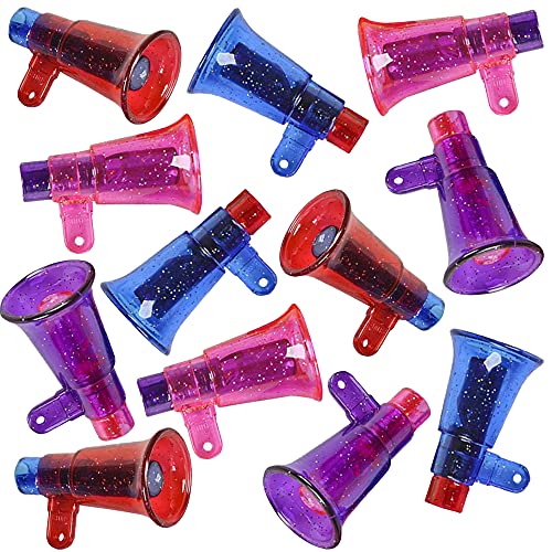 ArtCreativity Mini Glitter Megaphone Whistles Set of 12 Fun Noise Makers Party Favors for Kids Durable Plastic Material Christmas Gift for Kids Child New Year Party Gifts - Image 1