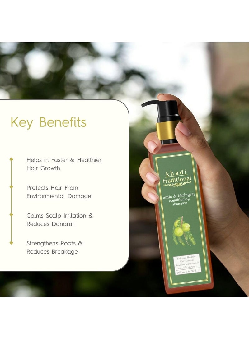 Khadi Traditional Premium Amla Bhringraj Shampoo for Controlling Dandruff & Hairfall, Sulphate and Paraben Free Shampoo, Natural Cleanser for Frizzy Hair - Image 2
