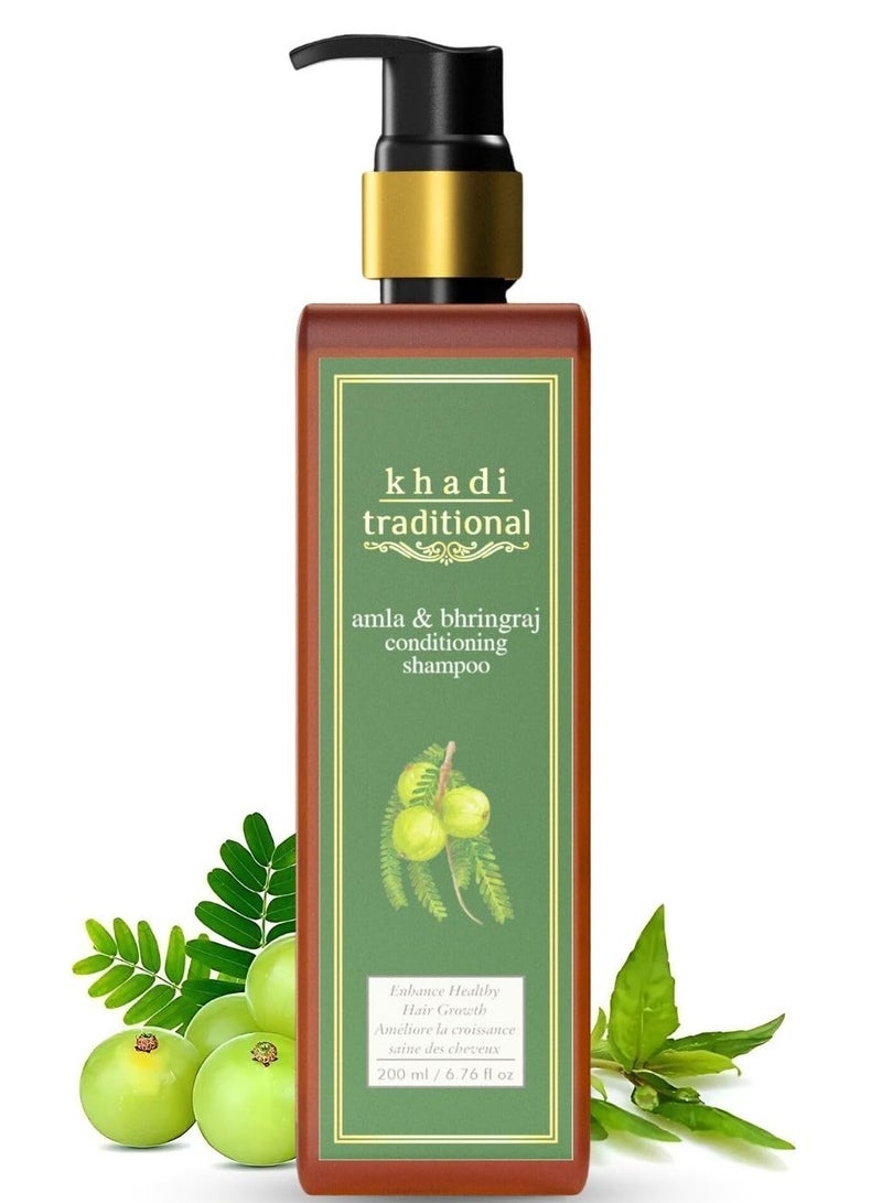 Khadi Traditional Premium Amla Bhringraj Shampoo for Controlling Dandruff & Hairfall, Sulphate and Paraben Free Shampoo, Natural Cleanser for Frizzy Hair - Image 1