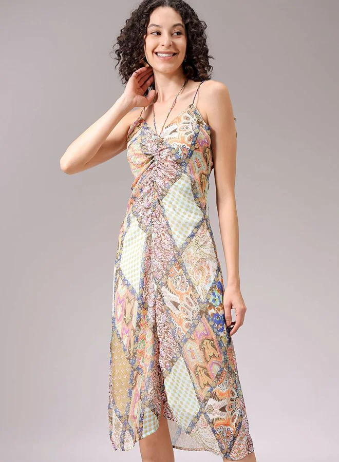 Freehand Women Regular Fit Casual All Over Print Ruched Dress