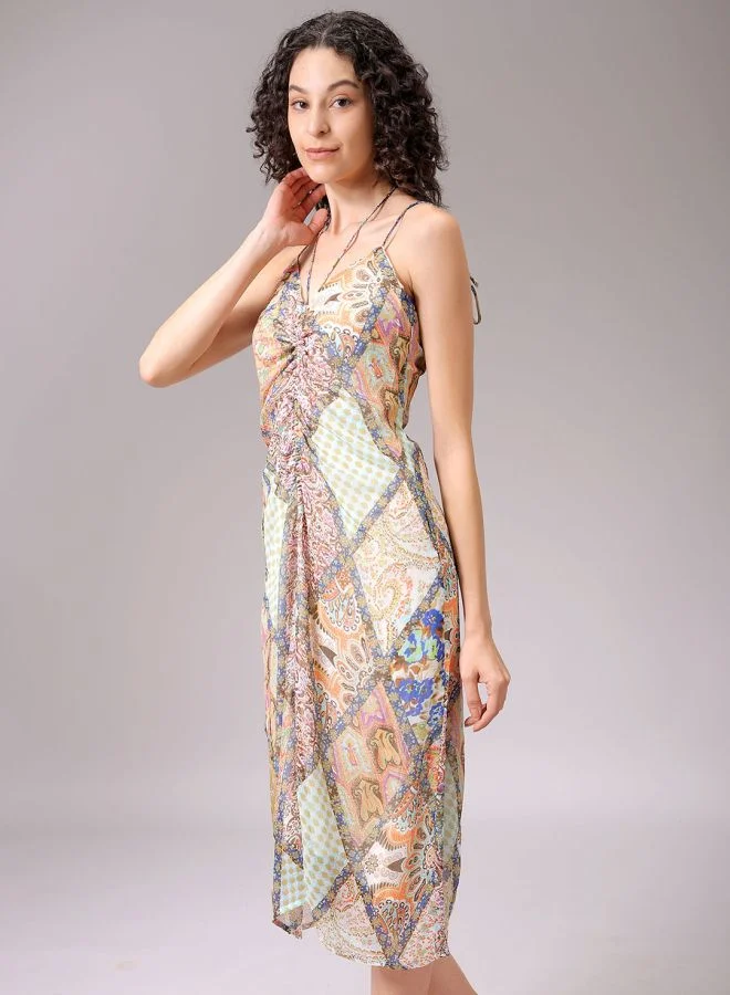 Freehand Women Regular Fit Casual All Over Print Ruched Dress