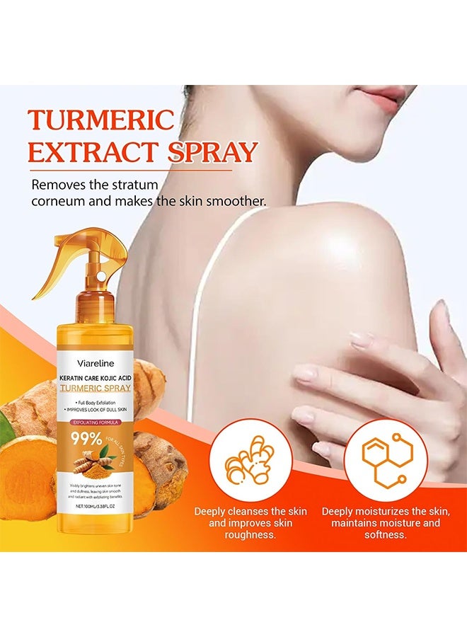 Viareline TURMERIC SPRAY, KERATIN CARE KOJIC ACID Exfoliating Body Spray 99% Turmeric Formula For All Skin Types Brightens Dull Uneven Skin Tone NET 100ML - Image 3