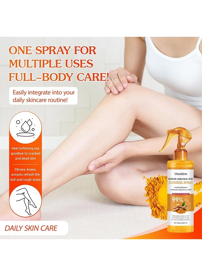 Viareline TURMERIC SPRAY, KERATIN CARE KOJIC ACID Exfoliating Body Spray 99% Turmeric Formula For All Skin Types Brightens Dull Uneven Skin Tone NET 100ML - Image 5