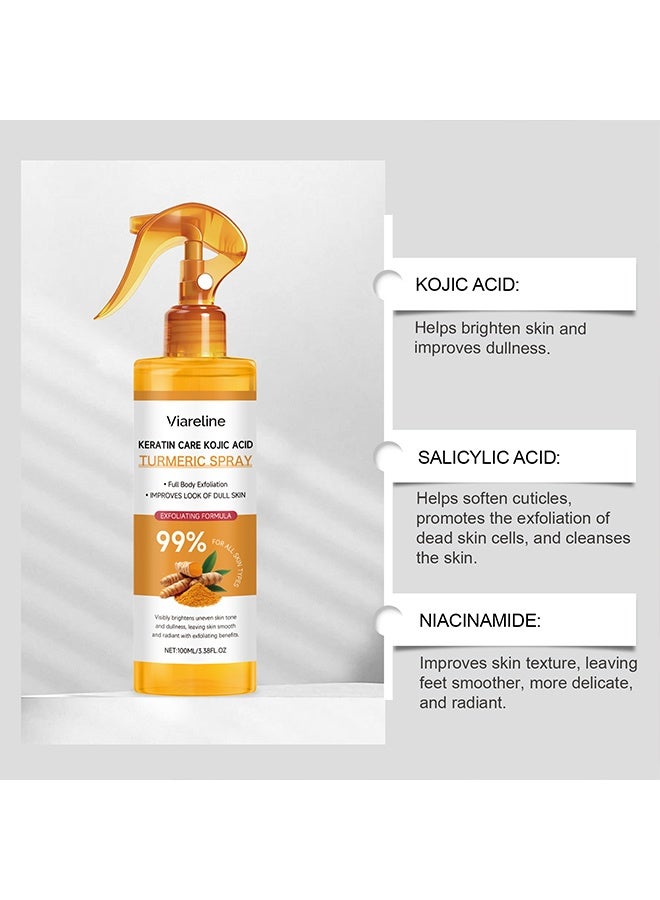 Viareline TURMERIC SPRAY, KERATIN CARE KOJIC ACID Exfoliating Body Spray 99% Turmeric Formula For All Skin Types Brightens Dull Uneven Skin Tone NET 100ML - Image 2